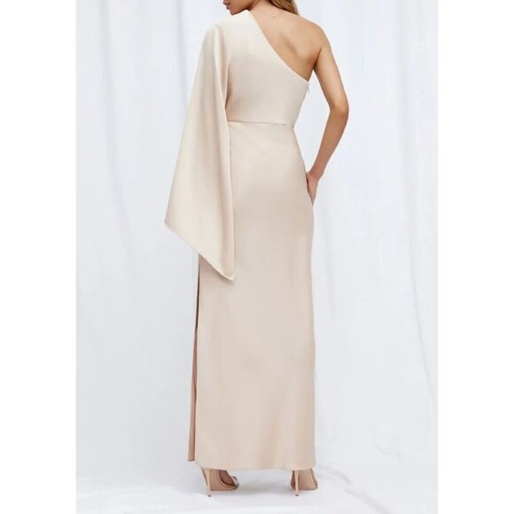 Significant Others Kelsie Satin Asymmetric Dress Almond Womens Size 6 - Picture 3 of 10